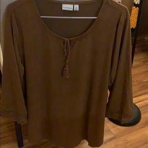 Kim Rogers Brown Peasant Top Size XL